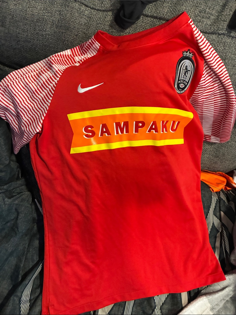 Nike Red Kids Sampaku Soccer Jersey with Yellow Chest Banner